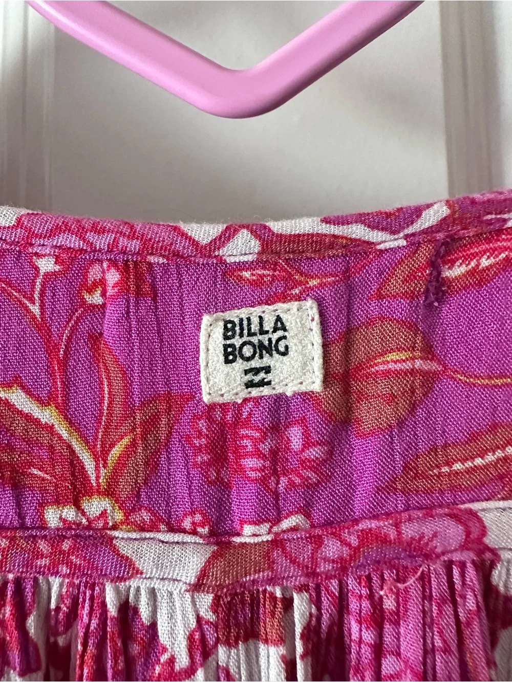 Billabong Girls' Pink Floral Smocked Square Neck Boho Dress